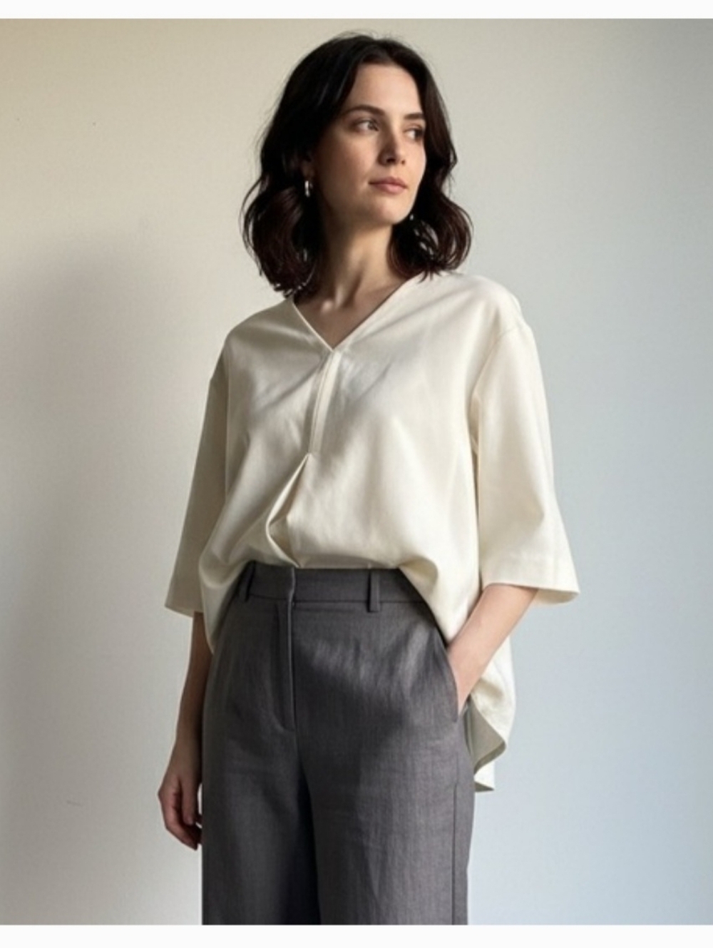 COS Sz M Off White Structured Oversized Trapeze Blouse